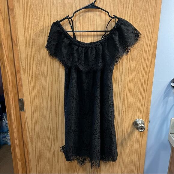 Madewell Black Lace Off the Shoulder Mini Dress Women's Size 0 Cotton & Nylon - Picture 5 of 12